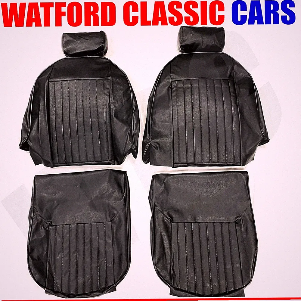 Triumph Spitfire / GT6 Seat Covers 1 Pair Black Vinyl with Headrest Covers